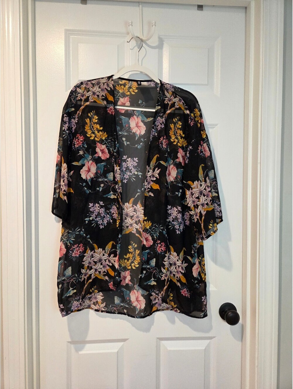 H&M Black Floral Sheer Kimono Cardigan Size S